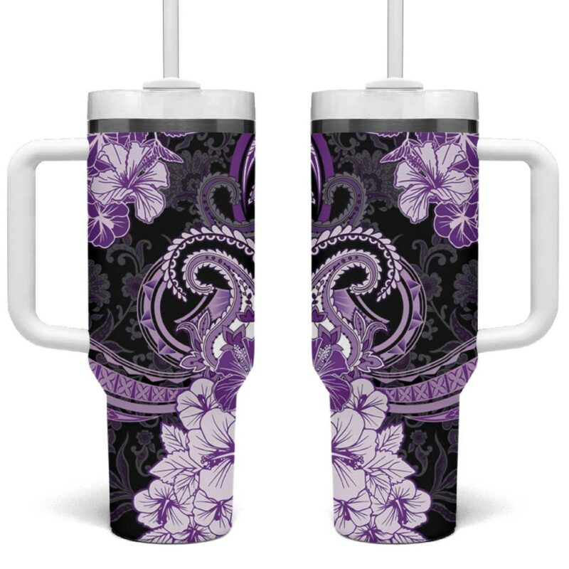 Polynesia Paisley Mix Purple Polynesian Custom Stanley Quencher 40oz Stainless Steel Tumbler With Handle - Threewoofs