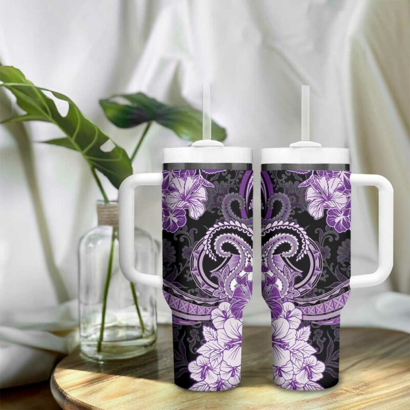 Polynesia Paisley Mix Purple Polynesian Custom Stanley Quencher 40oz Stainless Steel Tumbler With Handle - Threewoofs - Image 9