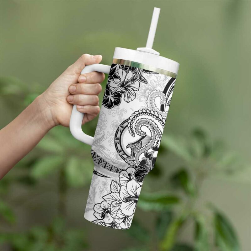 Polynesia Paisley Mix White Polynesian Custom Stanley Quencher 40oz Stainless Steel Tumbler With Handle - Threewoofs - Image 3