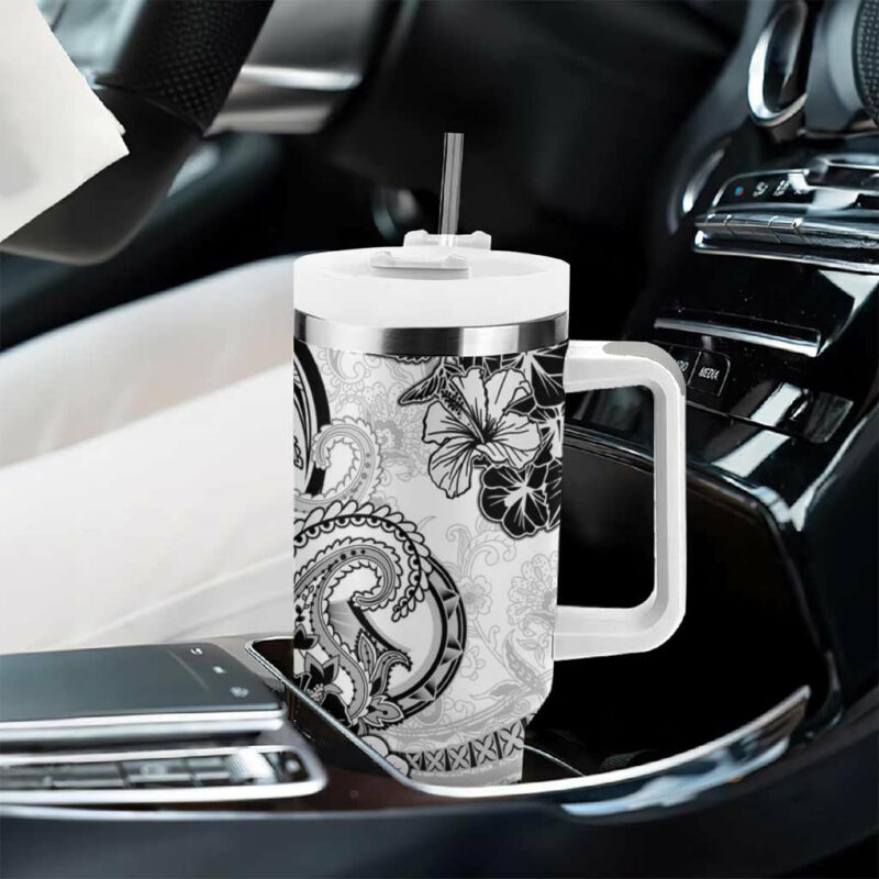 Polynesia Paisley Mix White Polynesian Custom Stanley Quencher 40oz Stainless Steel Tumbler With Handle - Threewoofs - Image 8
