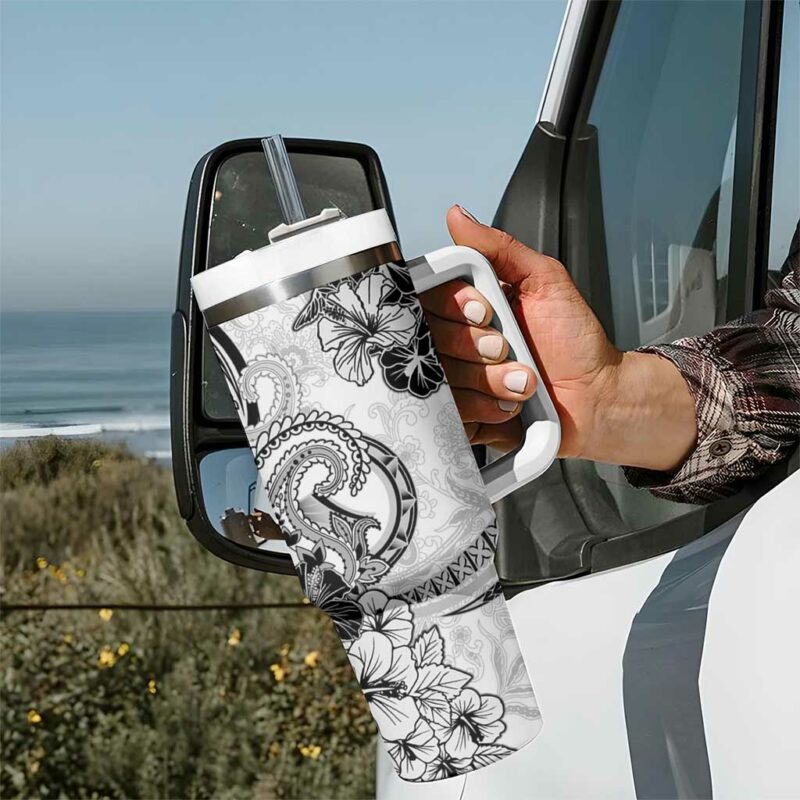 Polynesia Paisley Mix White Polynesian Custom Stanley Quencher 40oz Stainless Steel Tumbler With Handle - Threewoofs - Image 7