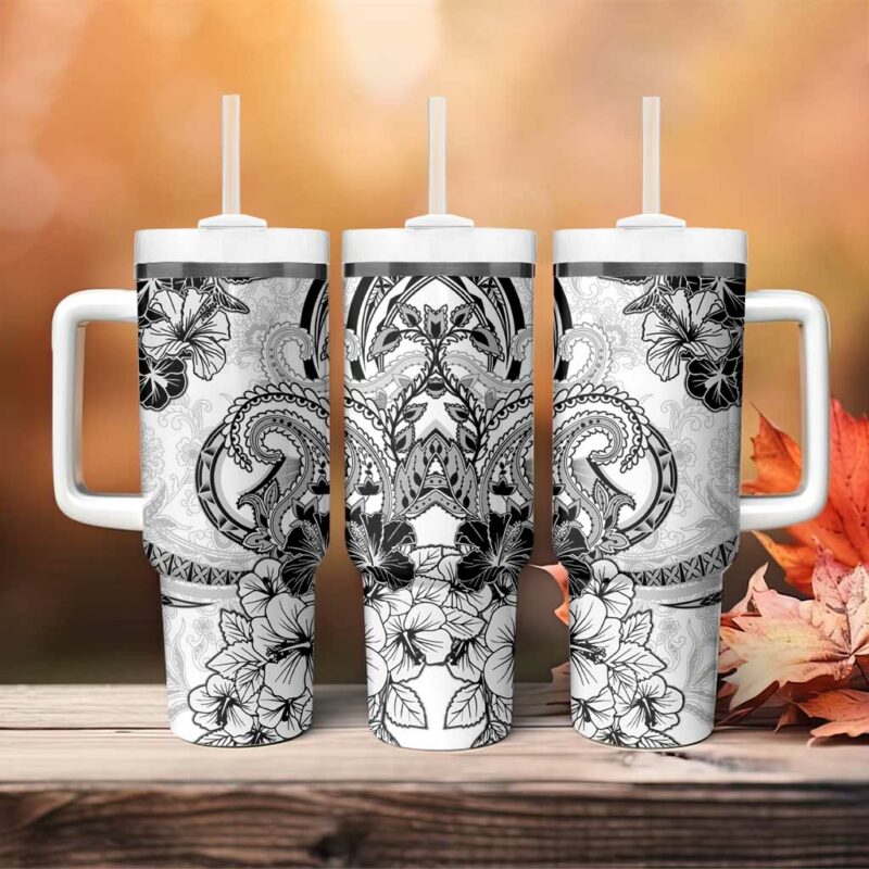 Polynesia Paisley Mix White Polynesian Custom Stanley Quencher 40oz Stainless Steel Tumbler With Handle - Threewoofs - Image 4