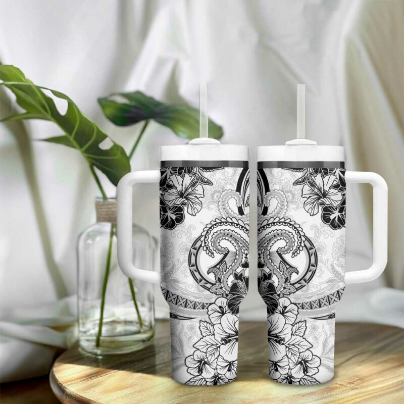Polynesia Paisley Mix White Polynesian Custom Stanley Quencher 40oz Stainless Steel Tumbler With Handle - Threewoofs - Image 9