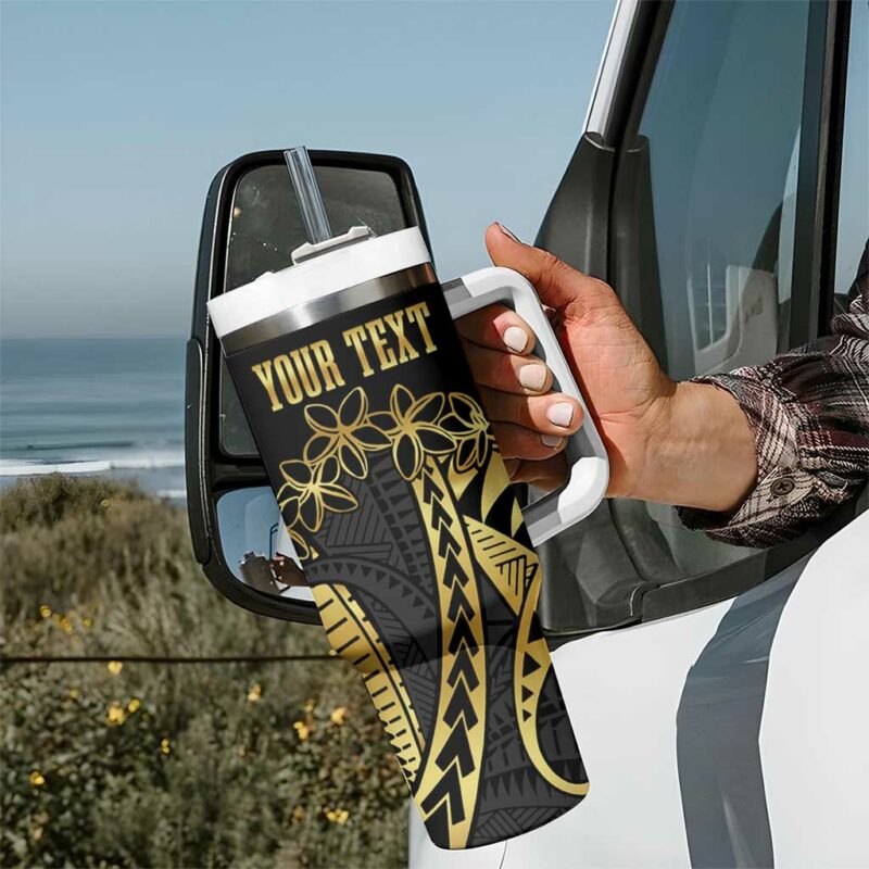 Polynesia Plumeria Gold Custom Stanley Quencher 40oz Stainless Steel Tumbler With Handle - Threewoofs - Image 7