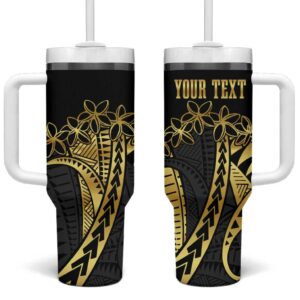 Polynesia Plumeria Gold Custom Stanley Quencher 40oz Stainless Steel Tumbler With Handle - Threewoofs