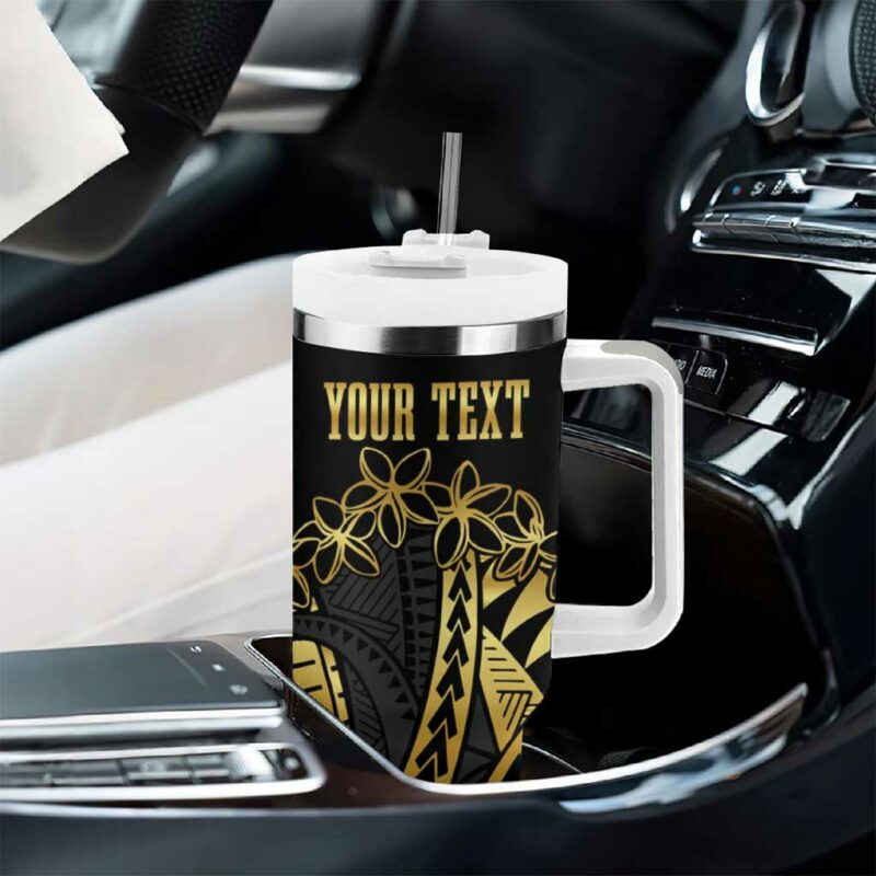 Polynesia Plumeria Gold Custom Stanley Quencher 40oz Stainless Steel Tumbler With Handle - Threewoofs - Image 8