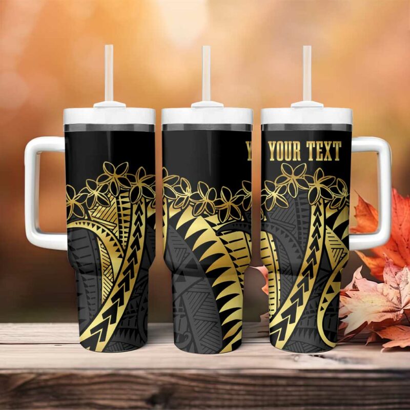 Polynesia Plumeria Gold Custom Stanley Quencher 40oz Stainless Steel Tumbler With Handle - Threewoofs - Image 4