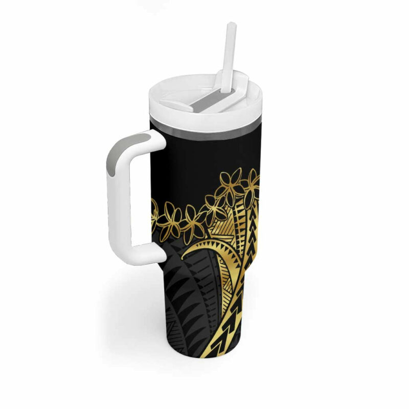 Polynesia Plumeria Gold Custom Stanley Quencher 40oz Stainless Steel Tumbler With Handle - Threewoofs - Image 2