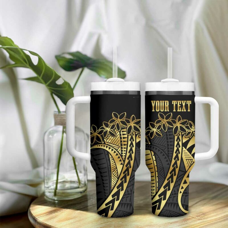 Polynesia Plumeria Gold Custom Stanley Quencher 40oz Stainless Steel Tumbler With Handle - Threewoofs - Image 9