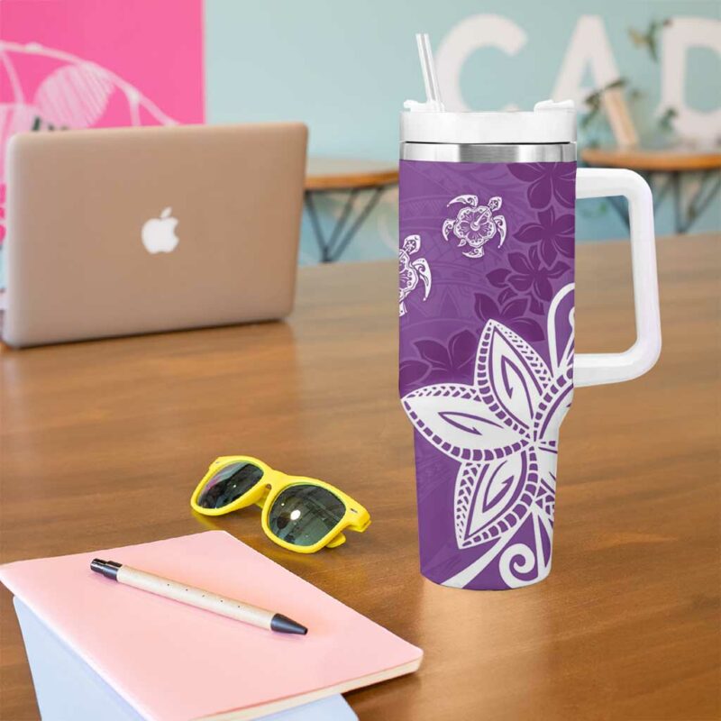 Polynesia Purple Tribal Turtle Floral Custom Stanley Quencher 40oz Stainless Steel Tumbler With Handle - Threewoofs - Image 5