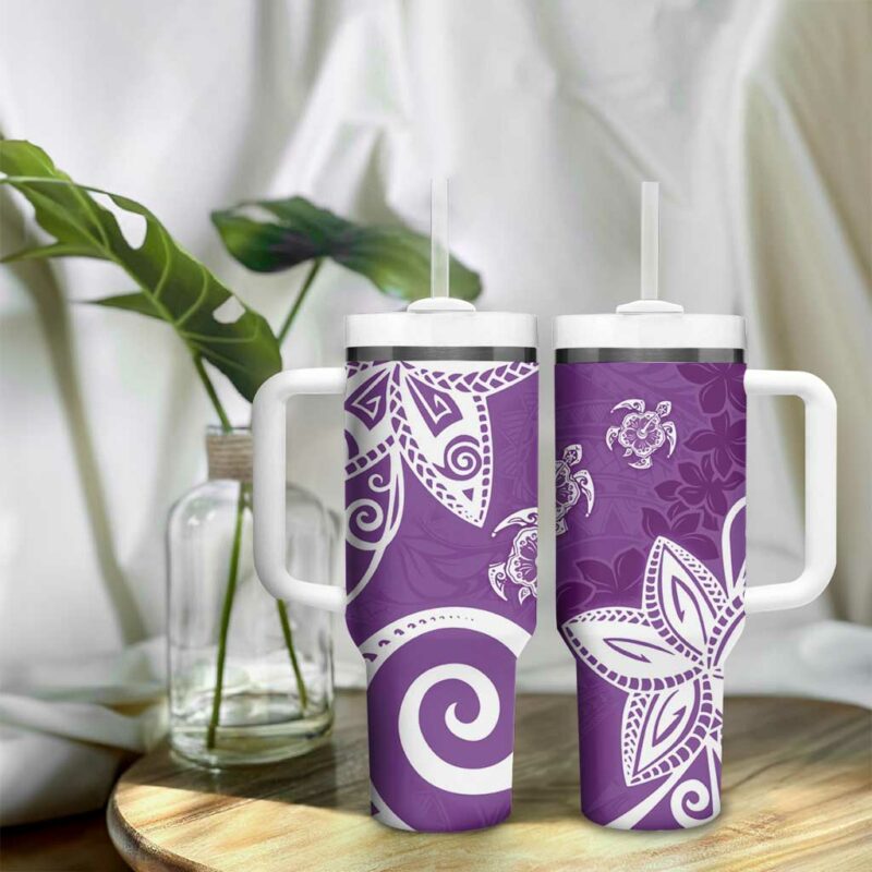 Polynesia Purple Tribal Turtle Floral Custom Stanley Quencher 40oz Stainless Steel Tumbler With Handle - Threewoofs - Image 9