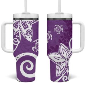 Polynesia Purple Tribal Turtle Floral Custom Stanley Quencher 40oz Stainless Steel Tumbler With Handle - Threewoofs