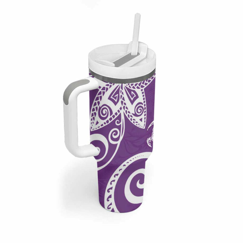 Polynesia Purple Tribal Turtle Floral Custom Stanley Quencher 40oz Stainless Steel Tumbler With Handle - Threewoofs - Image 2