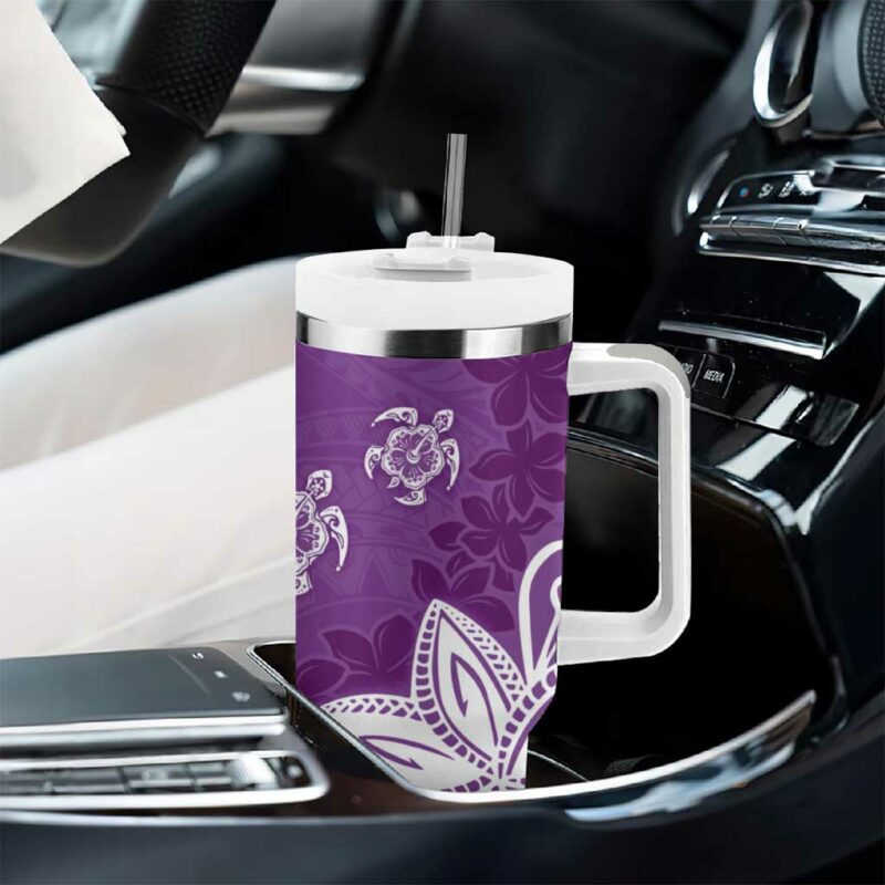 Polynesia Purple Tribal Turtle Floral Custom Stanley Quencher 40oz Stainless Steel Tumbler With Handle - Threewoofs - Image 8