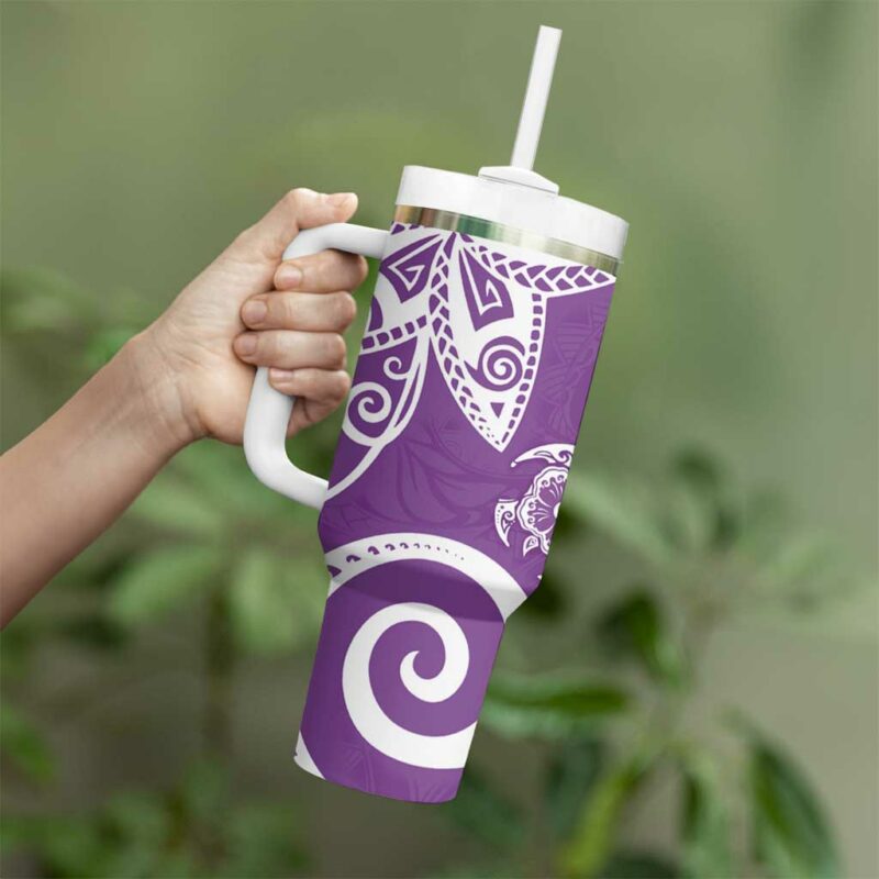 Polynesia Purple Tribal Turtle Floral Custom Stanley Quencher 40oz Stainless Steel Tumbler With Handle - Threewoofs - Image 3