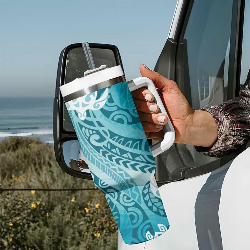 Polynesia Turtle Watercolor Abstract Custom Stanley Quencher 40oz Stainless Steel Tumbler With Handle - Threewoofs - Image 7