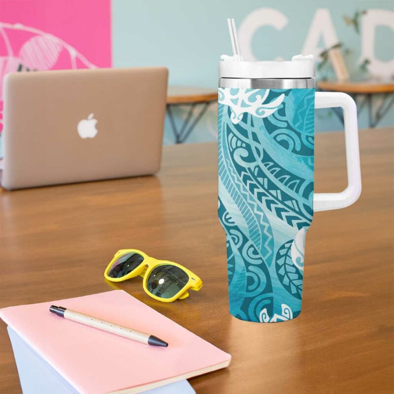 Polynesia Turtle Watercolor Abstract Custom Stanley Quencher 40oz Stainless Steel Tumbler With Handle - Threewoofs - Image 5