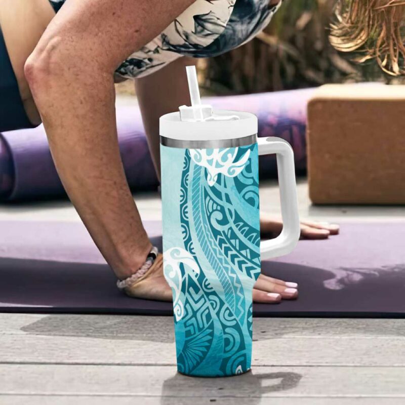Polynesia Turtle Watercolor Abstract Custom Stanley Quencher 40oz Stainless Steel Tumbler With Handle - Threewoofs - Image 6
