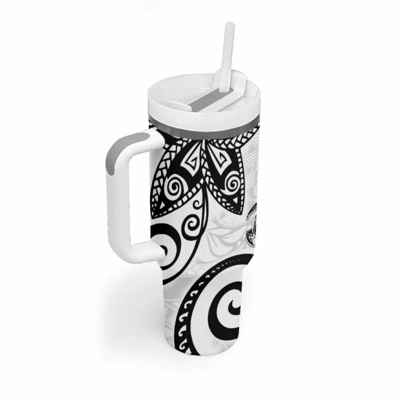 Polynesia White Tribal Turtle Floral Custom Stanley Quencher 40oz Stainless Steel Tumbler With Handle - Threewoofs - Image 2