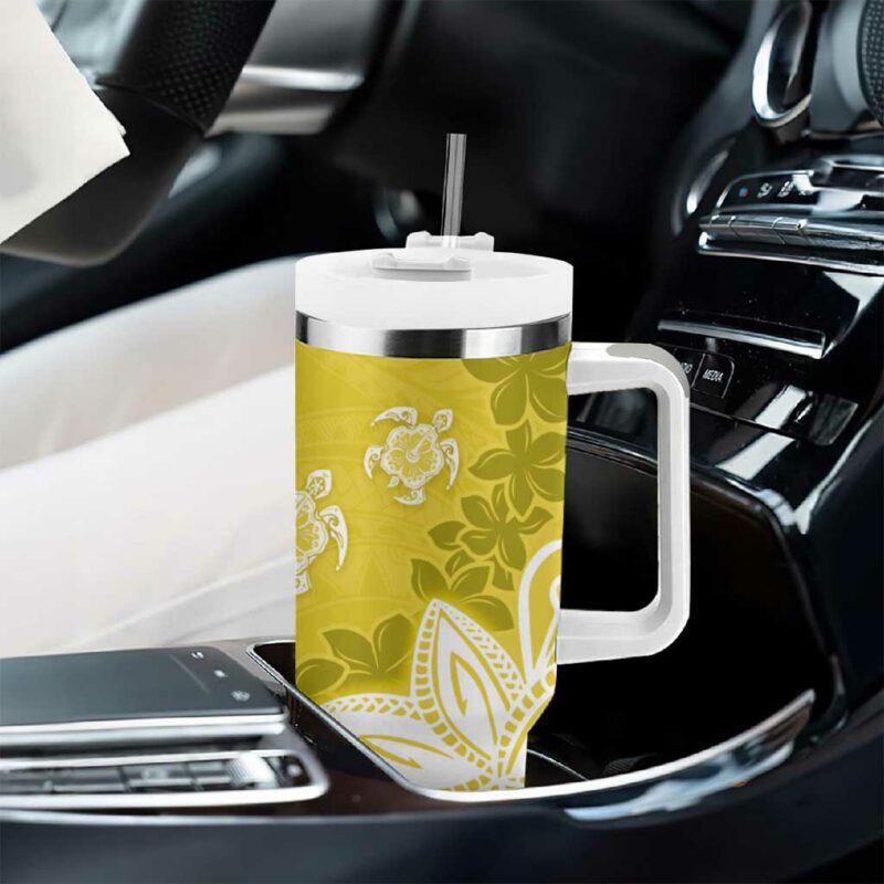Polynesia Yellow Tribal Turtle Floral Custom Stanley Quencher 40oz Stainless Steel Tumbler With Handle - Threewoofs - Image 8