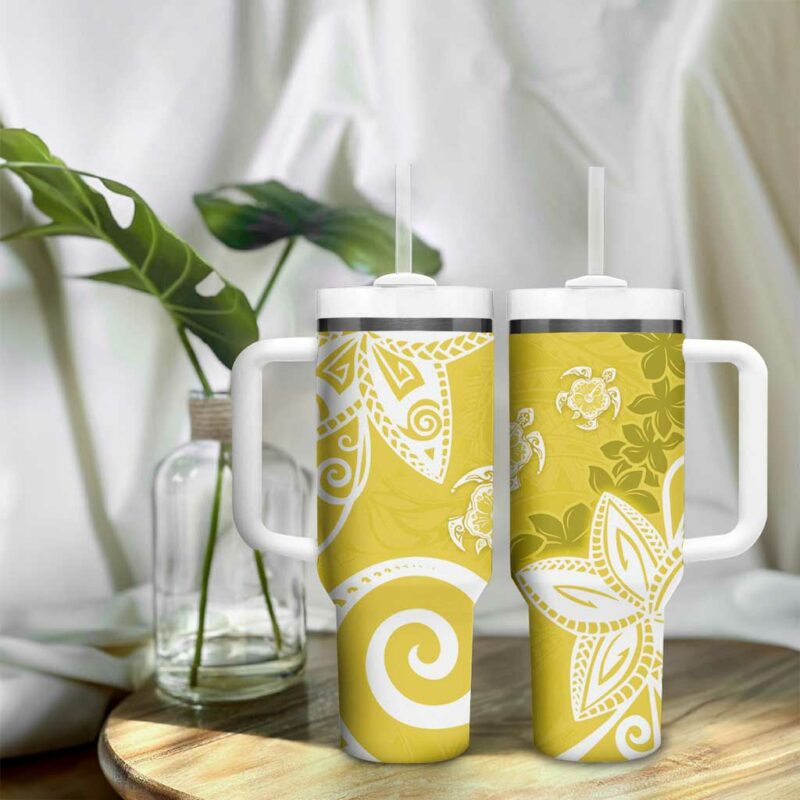 Polynesia Yellow Tribal Turtle Floral Custom Stanley Quencher 40oz Stainless Steel Tumbler With Handle - Threewoofs - Image 9