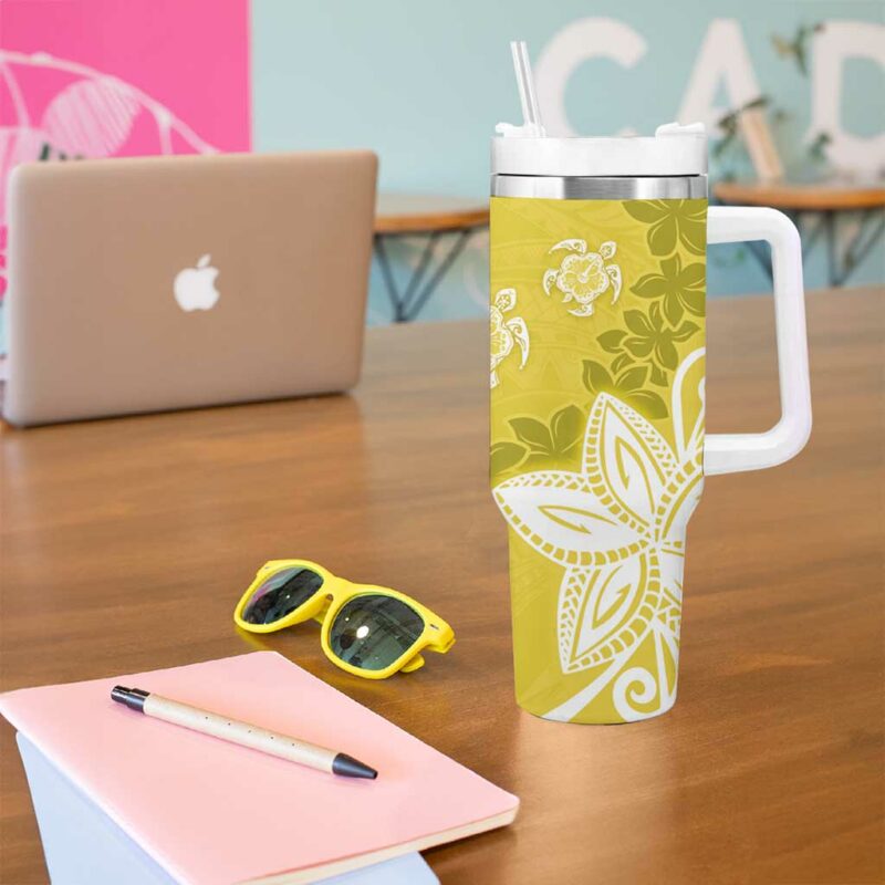 Polynesia Yellow Tribal Turtle Floral Custom Stanley Quencher 40oz Stainless Steel Tumbler With Handle - Threewoofs - Image 5