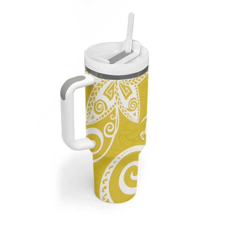 Polynesia Yellow Tribal Turtle Floral Custom Stanley Quencher 40oz Stainless Steel Tumbler With Handle - Threewoofs - Image 2