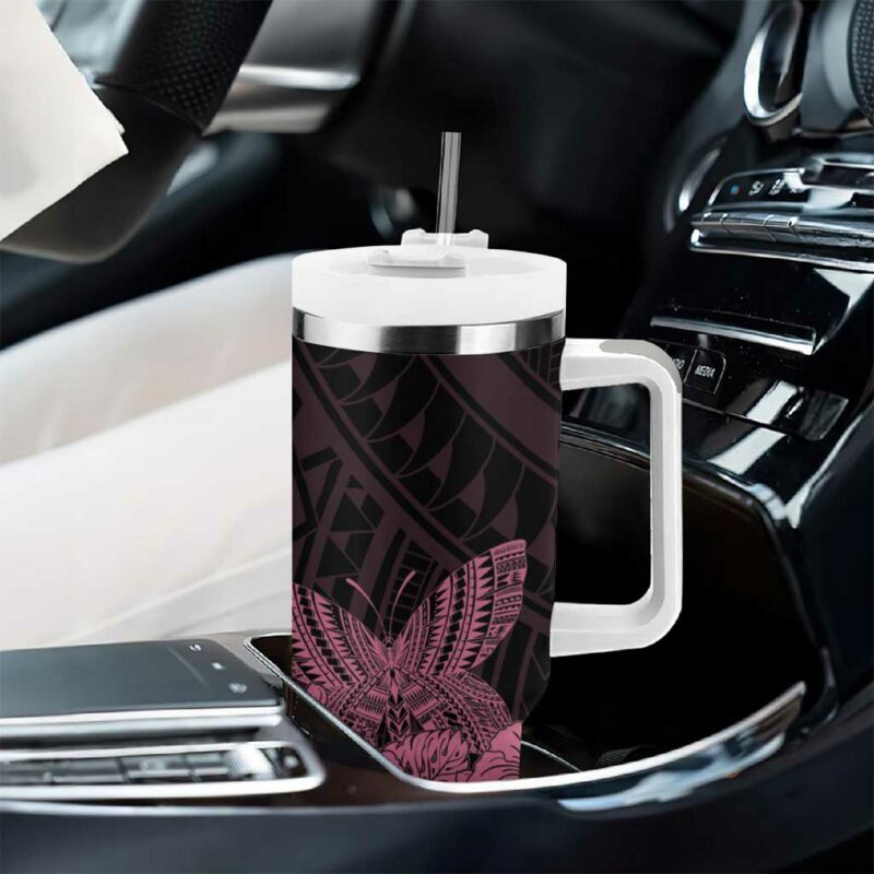 Polynesian Breast Cancer Awareness Floral Butterfly Custom Stanley Quencher 40oz Stainless Steel Tumbler With Handle - Threewoofs - Image 8
