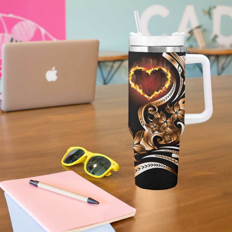 Polynesian Fiery Heart Passionate Love Custom Stanley Quencher 40oz Stainless Steel Tumbler With Handle - Threewoofs - Image 5