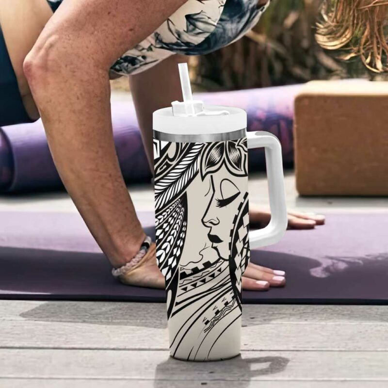 Polynesian Girl Tribal Tattoo Beige Custom Stanley Quencher 40oz Stainless Steel Tumbler With Handle - Threewoofs - Image 6