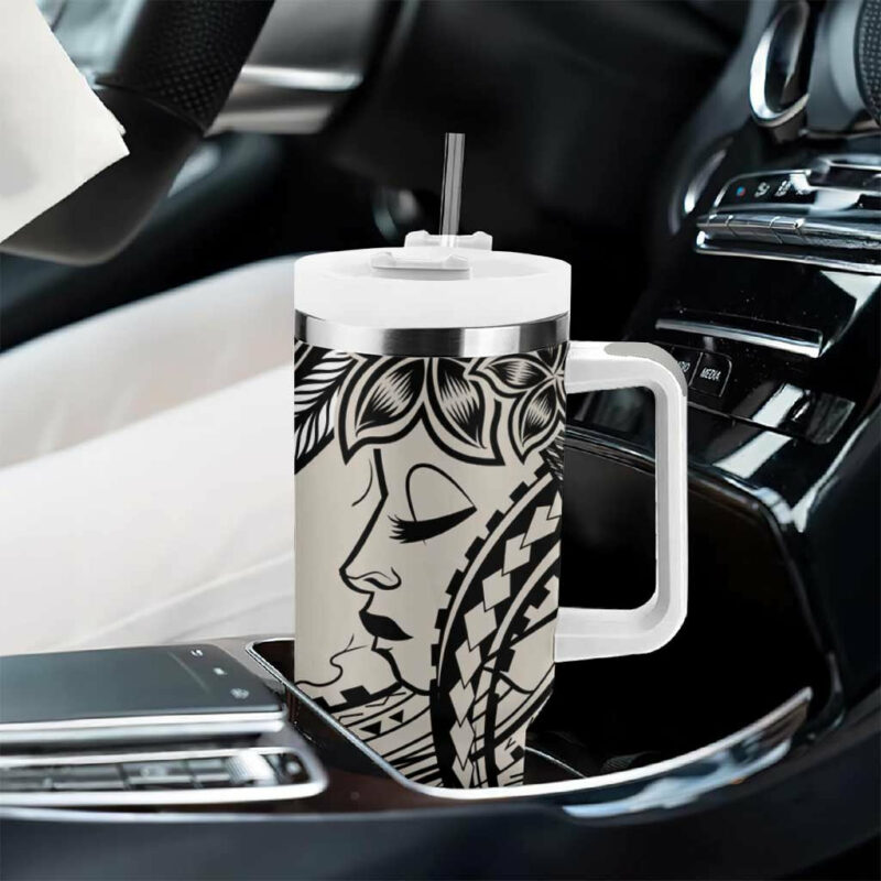 Polynesian Girl Tribal Tattoo Beige Custom Stanley Quencher 40oz Stainless Steel Tumbler With Handle - Threewoofs - Image 8