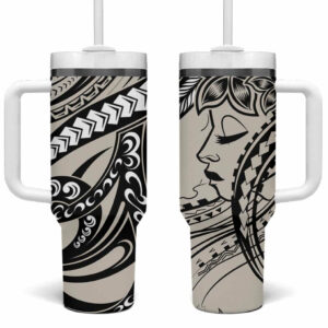 Polynesian Girl Tribal Tattoo Beige Custom Stanley Quencher 40oz Stainless Steel Tumbler With Handle - Threewoofs