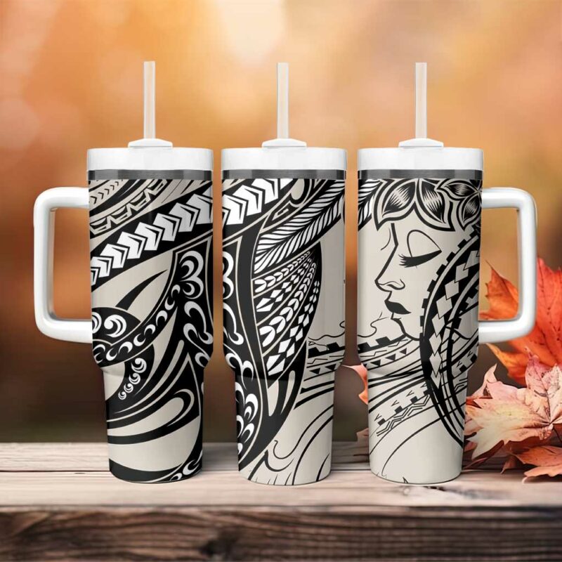 Polynesian Girl Tribal Tattoo Beige Custom Stanley Quencher 40oz Stainless Steel Tumbler With Handle - Threewoofs - Image 4