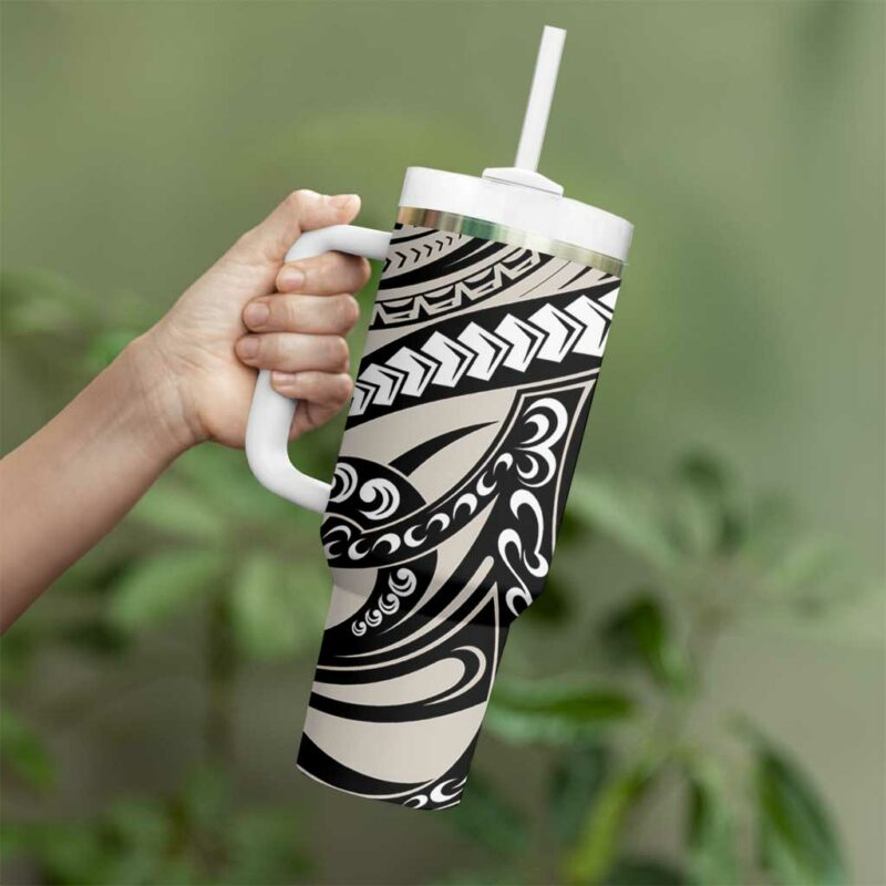 Polynesian Girl Tribal Tattoo Beige Custom Stanley Quencher 40oz Stainless Steel Tumbler With Handle - Threewoofs - Image 3