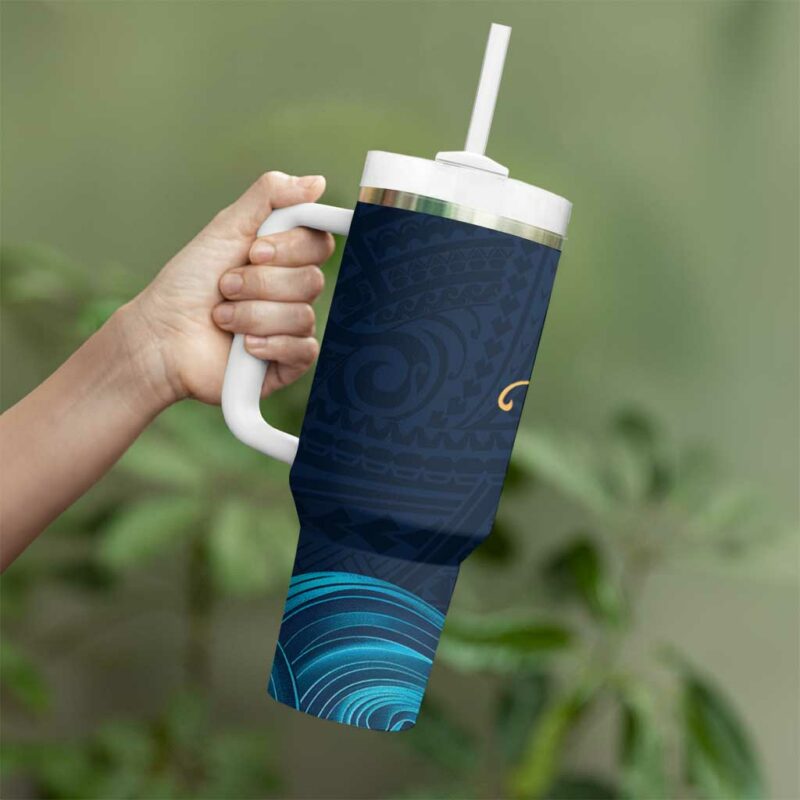 Polynesian Hibiscus Flower Waves Custom Stanley Quencher 40oz Stainless Steel Tumbler With Handle - Threewoofs - Image 3