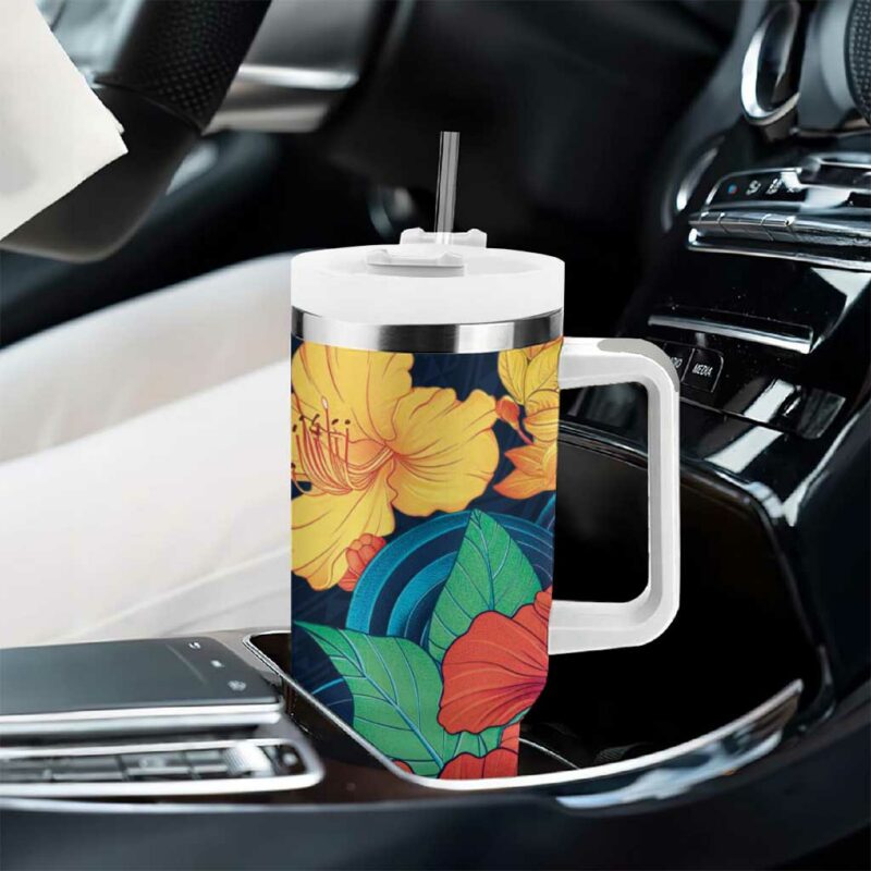 Polynesian Hibiscus Flower Waves Custom Stanley Quencher 40oz Stainless Steel Tumbler With Handle - Threewoofs - Image 8