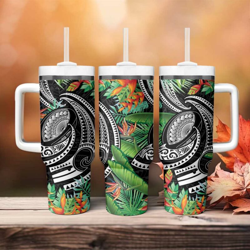 Polynesian Pacific Rugby Tribal Tropical Custom Stanley Quencher 40oz Stainless Steel Tumbler With Handle - Threewoofs - Image 4