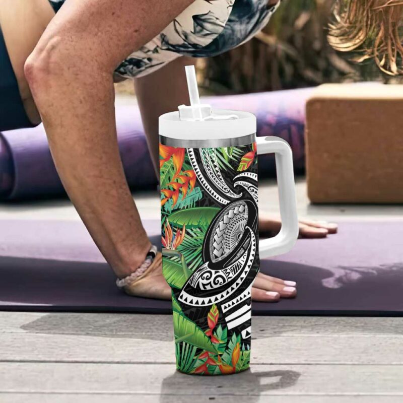 Polynesian Pacific Rugby Tribal Tropical Custom Stanley Quencher 40oz Stainless Steel Tumbler With Handle - Threewoofs - Image 6