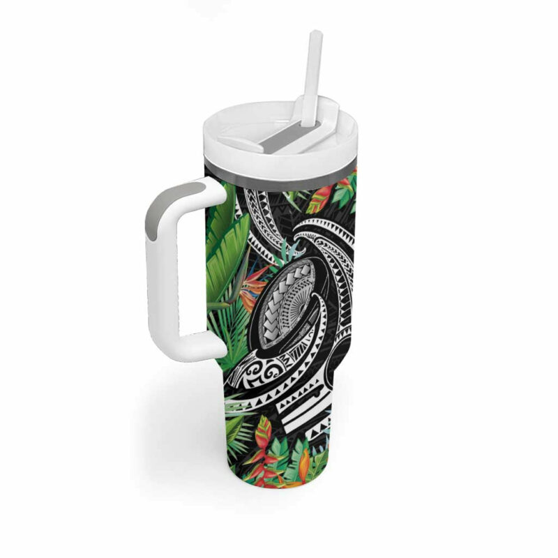 Polynesian Pacific Rugby Tribal Tropical Custom Stanley Quencher 40oz Stainless Steel Tumbler With Handle - Threewoofs - Image 2