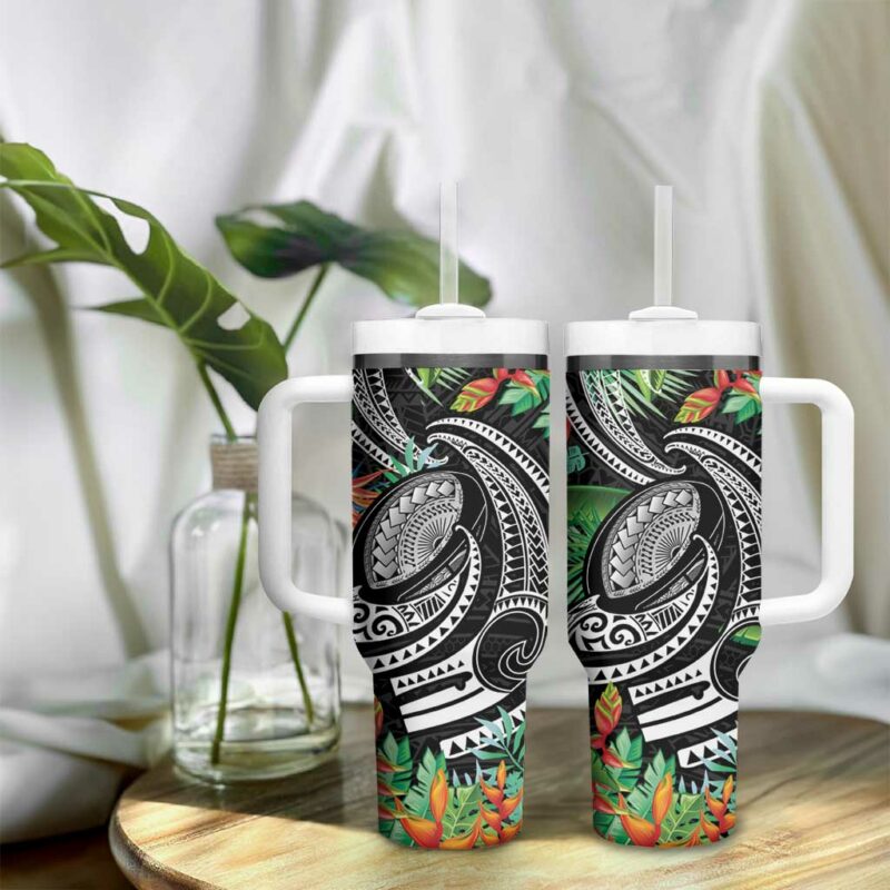 Polynesian Pacific Rugby Tribal Tropical Custom Stanley Quencher 40oz Stainless Steel Tumbler With Handle - Threewoofs - Image 9