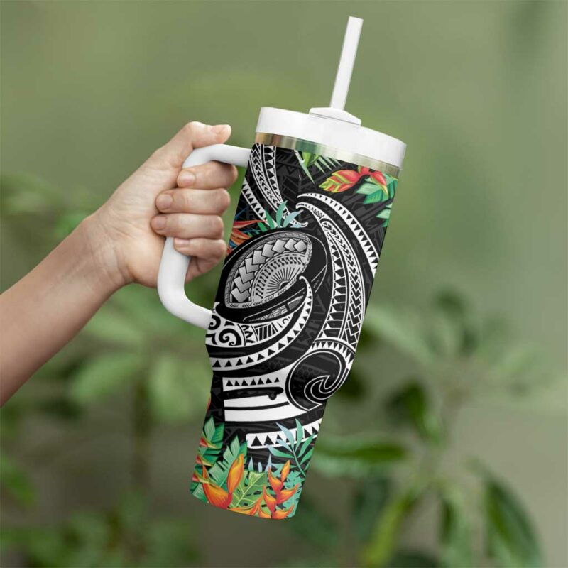Polynesian Pacific Rugby Tribal Tropical Custom Stanley Quencher 40oz Stainless Steel Tumbler With Handle - Threewoofs - Image 3