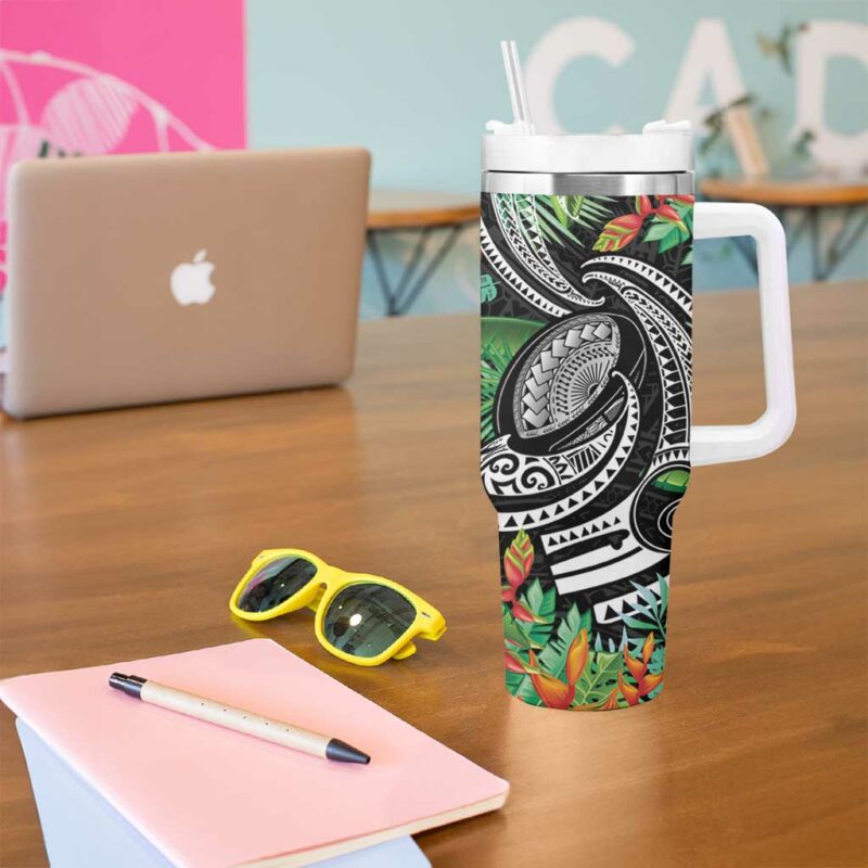 Polynesian Pacific Rugby Tribal Tropical Custom Stanley Quencher 40oz Stainless Steel Tumbler With Handle - Threewoofs - Image 5