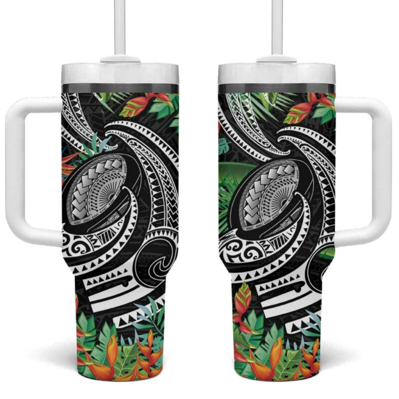Polynesian Pacific Rugby Tribal Tropical Custom Stanley Quencher 40oz Stainless Steel Tumbler With Handle - Threewoofs