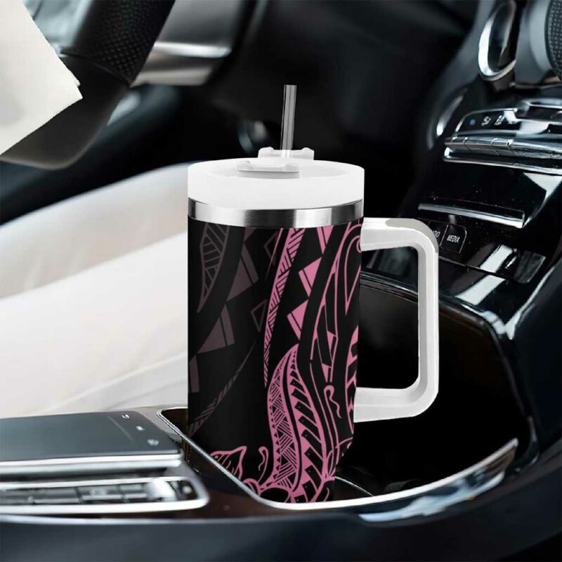 Polynesian Pink Power Breast Cancer Ribbon Turtle and Flowers Custom Stanley Quencher 40oz Stainless Steel Tumbler With Handle - Threewoofs - Image 8