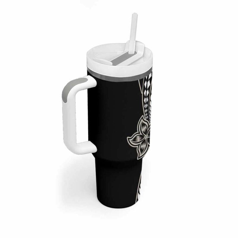 Polynesian Plumeria Floral Tattoo Beige Custom Stanley Quencher 40oz Stainless Steel Tumbler With Handle - Threewoofs - Image 2