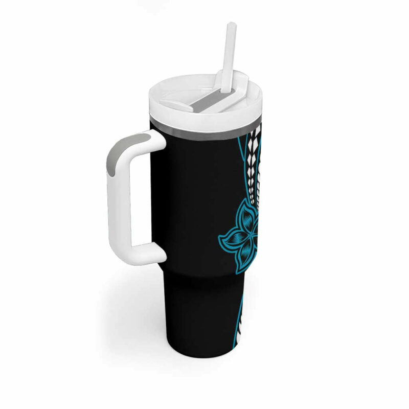 Polynesian Plumeria Floral Tattoo Blue Custom Stanley Quencher 40oz Stainless Steel Tumbler With Handle - Threewoofs - Image 2