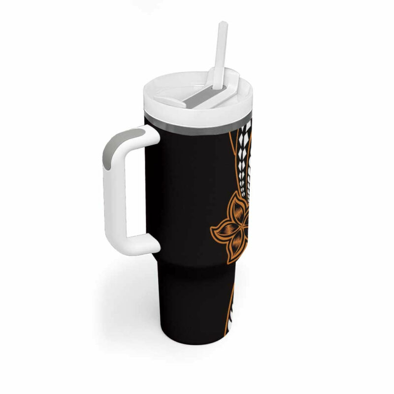 Polynesian Plumeria Floral Tattoo Gold Custom Stanley Quencher 40oz Stainless Steel Tumbler With Handle - Threewoofs - Image 2