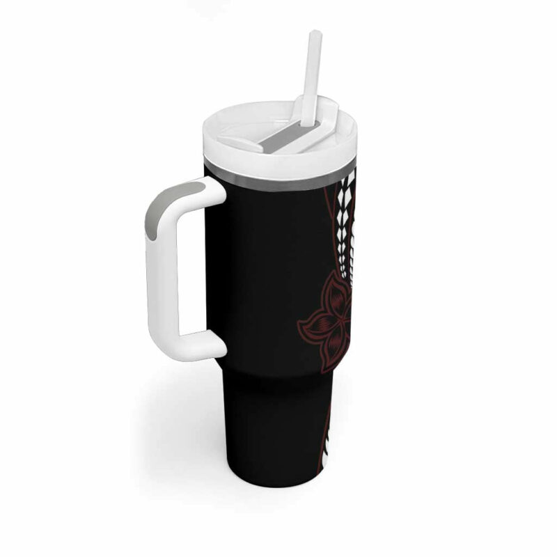Polynesian Plumeria Floral Tattoo Oxblood Custom Stanley Quencher 40oz Stainless Steel Tumbler With Handle - Threewoofs - Image 2