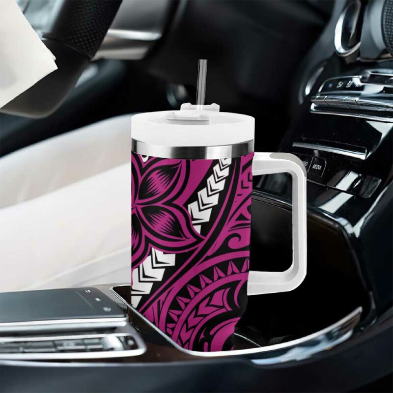 Polynesian Plumeria Floral Tattoo Pink Custom Stanley Quencher 40oz Stainless Steel Tumbler With Handle - Threewoofs - Image 8