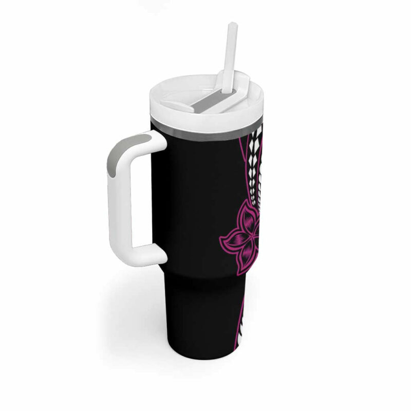 Polynesian Plumeria Floral Tattoo Pink Custom Stanley Quencher 40oz Stainless Steel Tumbler With Handle - Threewoofs - Image 2